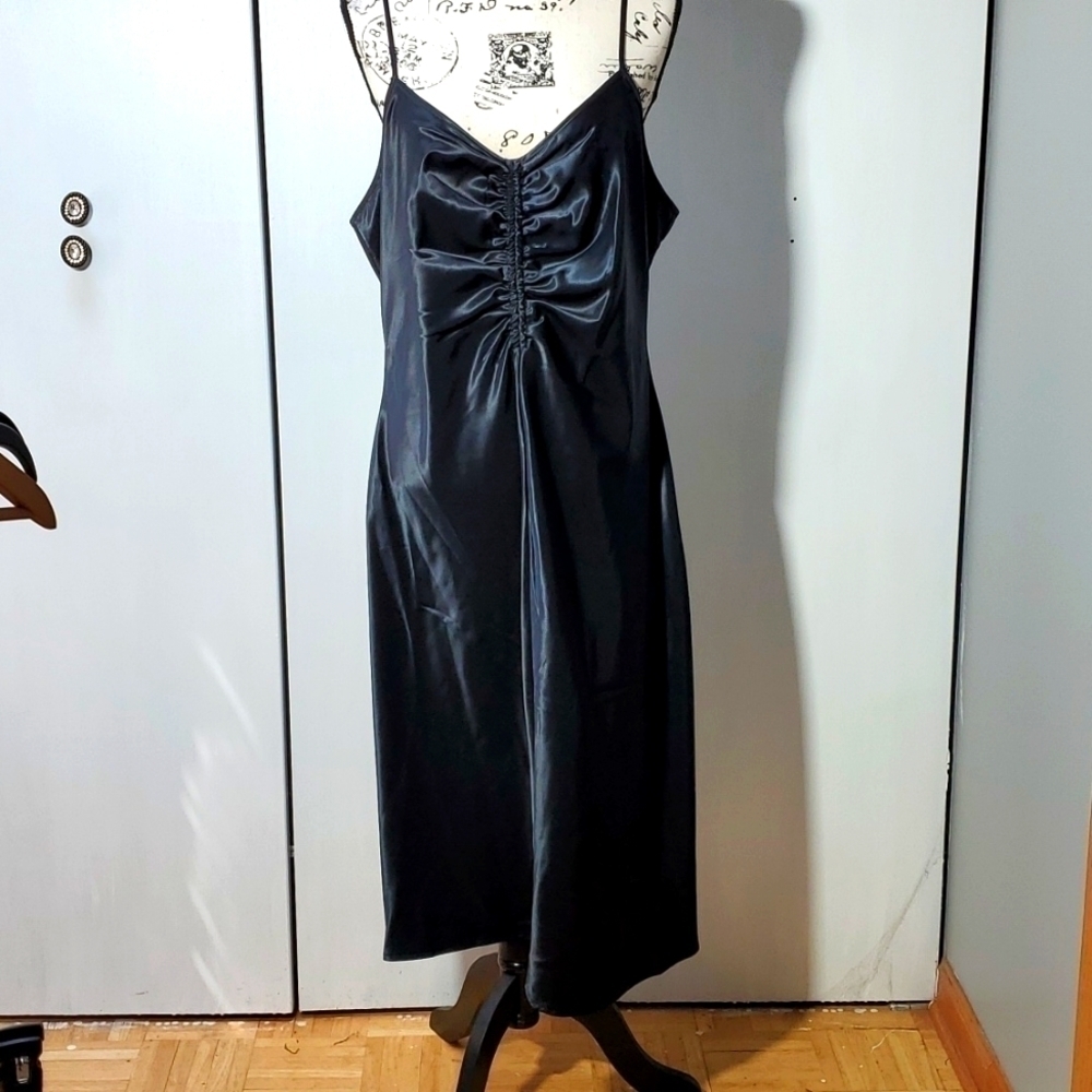 A NEW Day| Womens Black Satin Maxi Dress Adjustable Straps Elegant Evening XXL